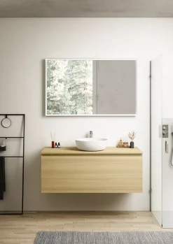 Ipiemme SRL Meuble sous vasque suspendu effet chêne l.120 x H.46,5 x P.50,5 cm pour plan simple vasque, Pura+