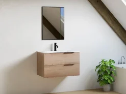 Vente-unique Meuble sous vasque suspendu - Naturel clair - 80 cm - NISAYA