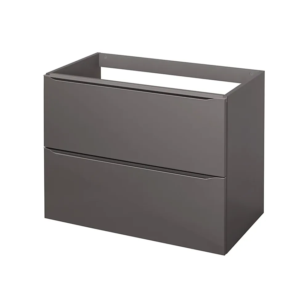 Meuble Buanderie|GoodHome Meuble sous vasque suspendu gris taupe brillant l.80 x H.60 x P.45 cm, Imandra