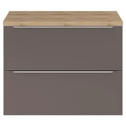 Meuble Buanderie|GoodHome Meuble sous vasque suspendu gris taupe brillant l.80 x H.60 x P.45 cm, Imandra