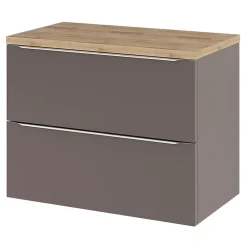 Meuble Buanderie|GoodHome Meuble sous vasque suspendu gris taupe brillant l.80 x H.60 x P.45 cm, Imandra
