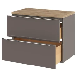 Meuble Buanderie|GoodHome Meuble sous vasque suspendu gris taupe brillant l.80 x H.60 x P.45 cm, Imandra