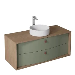Meuble Buanderie|Decotec Meuble sous vasque suspendu vert fougère mat 2 tiroirs l.120 x H.50 x P.50 cm, Havana