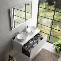 Ipiemme SRL Meuble sous vasque suspendu blanc l.120 cm pour double vasque, Pura