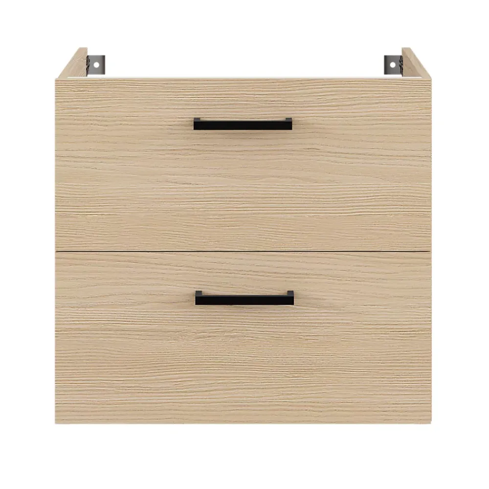 Meuble sous vasque suspendu effet chêne 2 tiroirs l.60 x H.55 x P.45 cm, Opah