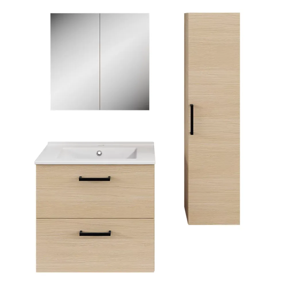 Meuble sous vasque suspendu effet chêne 2 tiroirs l.60 x H.55 x P.45 cm, Opah