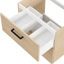 Meuble sous vasque suspendu effet chêne 2 tiroirs l.60 x H.55 x P.45 cm, Opah