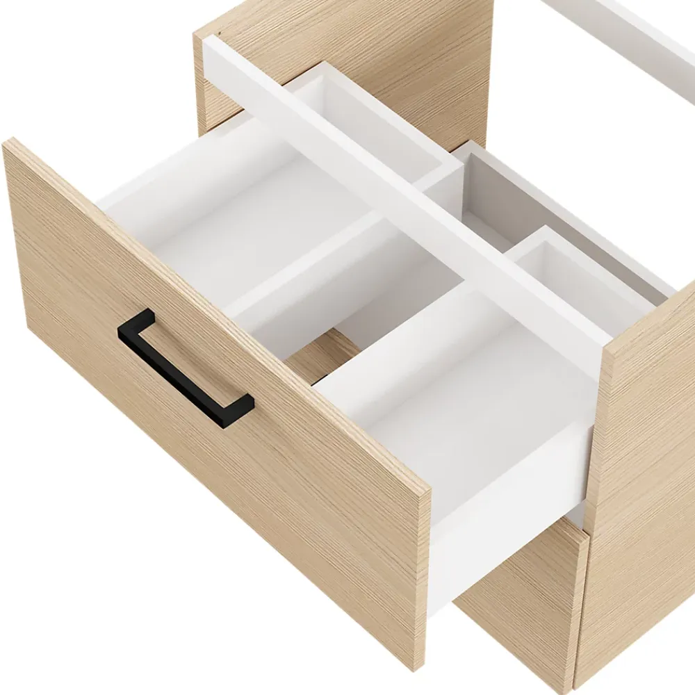Meuble sous vasque suspendu effet chêne 2 tiroirs l.60 x H.55 x P.45 cm, Opah
