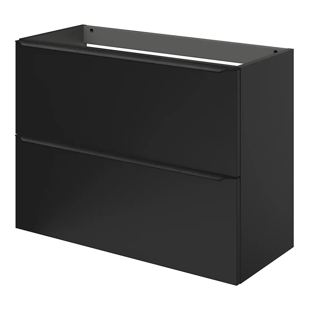 GoodHome Meuble sous vasque suspendu faible profondeur noir mat l.80 x H.60 x P.36 cm, Imandra