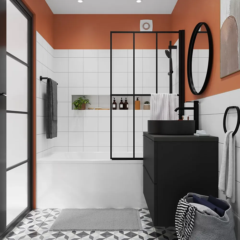 GoodHome Meuble sous vasque suspendu faible profondeur noir mat l.80 x H.60 x P.36 cm, Imandra