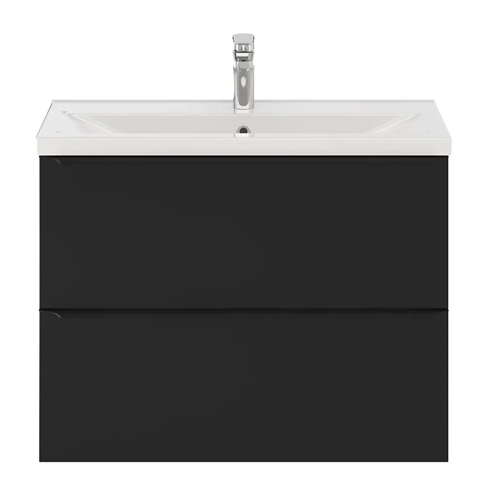 GoodHome Meuble sous vasque suspendu faible profondeur noir mat l.80 x H.60 x P.36 cm, Imandra