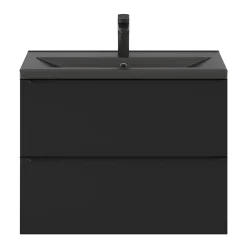 GoodHome Meuble sous vasque suspendu faible profondeur noir mat l.80 x H.60 x P.36 cm, Imandra