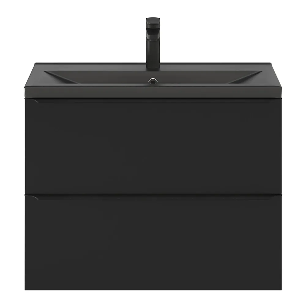 GoodHome Meuble sous vasque suspendu faible profondeur noir mat l.80 x H.60 x P.36 cm, Imandra