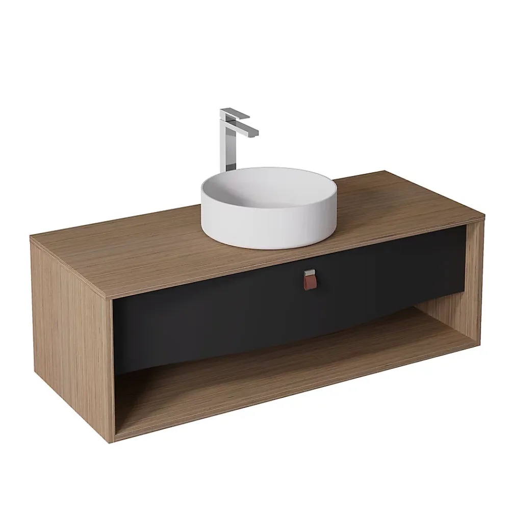 Meuble Buanderie|Decotec Meuble sous vasque suspendu noir mat 1 tiroir l.120 x H.40 x P.50 cm, Havana