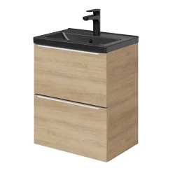 Meuble Buanderie|Meuble De Salle De Bains Faible Profondeur|GoodHome Meuble sous vasque suspendu faible profondeur effet chêne l.50 x H.60 x P.36 cm, Imandra