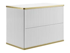 Meuble Sous-Vasque|Vente-unique Meuble sous vasque suspendu strié liseré doré - Blanc - L80 cm - KELIZA