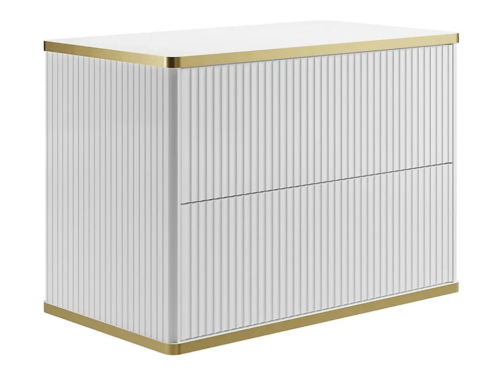 Meuble Sous-Vasque|Vente-unique Meuble sous vasque suspendu strié liseré doré - Blanc - L80 cm - KELIZA