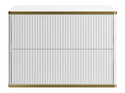 Meuble Sous-Vasque|Vente-unique Meuble sous vasque suspendu strié liseré doré - Blanc - L80 cm - KELIZA