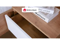 Meuble Sous-Vasque|Vente-unique Meuble sous vasque suspendu strié liseré doré - Blanc - L80 cm - KELIZA