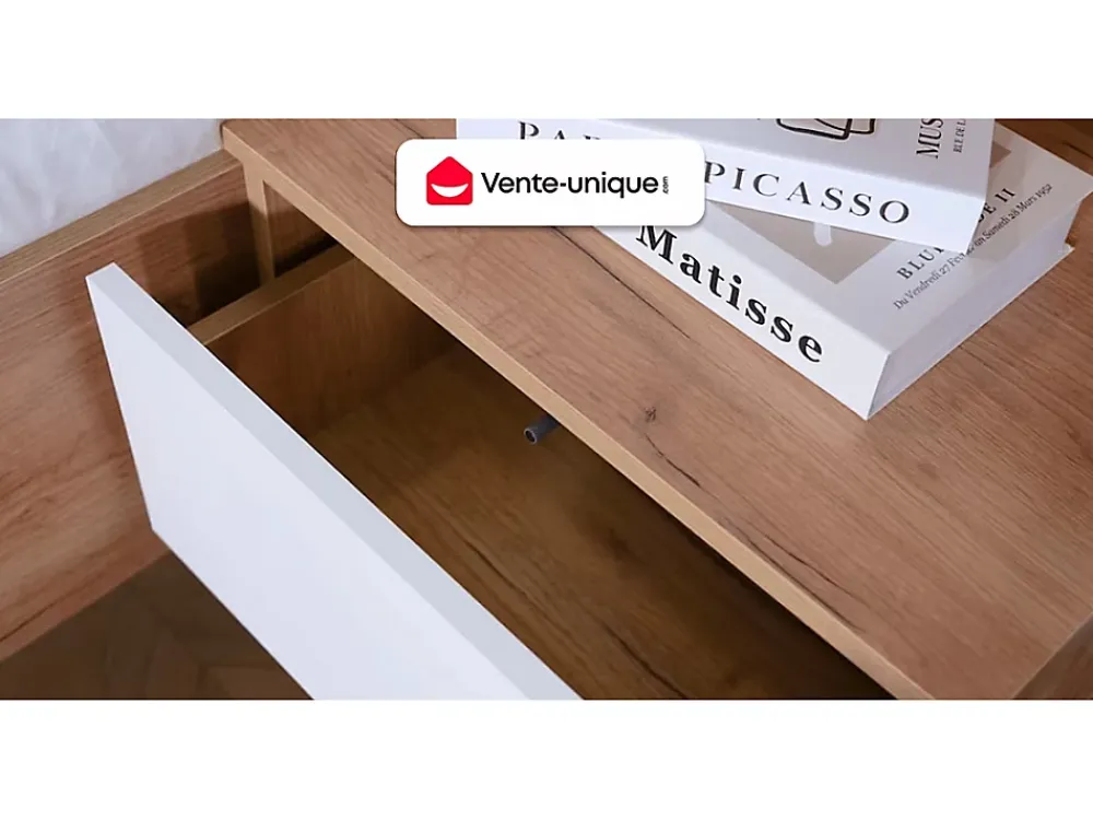 Meuble Sous-Vasque|Vente-unique Meuble sous vasque suspendu strié liseré doré - Blanc - L80 cm - KELIZA