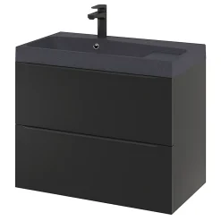 GoodHome Meuble sous vasque suspendu noir mat l.80 x H.60 x P.45 cm, Imandra