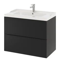 GoodHome Meuble sous vasque suspendu noir mat l.80 x H.60 x P.45 cm, Imandra