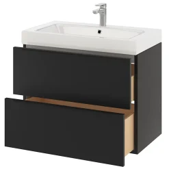 GoodHome Meuble sous vasque suspendu noir mat l.80 x H.60 x P.45 cm, Imandra