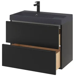 GoodHome Meuble sous vasque suspendu noir mat l.80 x H.60 x P.45 cm, Imandra