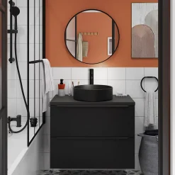 GoodHome Meuble sous vasque suspendu noir mat l.80 x H.60 x P.45 cm, Imandra