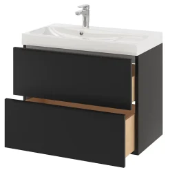 GoodHome Meuble sous vasque suspendu noir mat l.80 x H.60 x P.45 cm, Imandra
