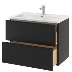 GoodHome Meuble sous vasque suspendu noir mat l.80 x H.60 x P.45 cm, Imandra