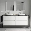 Meuble Sous-Vasque|Bernstein Meuble sous vasque suspendu MDF Blanc mat, plan vasque Bleu nuit mat, tiroirs pivotants - 160x46x62cm - VIREO