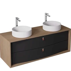 Decotec Meuble sous vasque suspendu noir mat 2 tiroirs l.140 x H.50 x P.50 cm, Havana