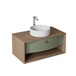 Meuble Buanderie|Decotec Meuble sous vasque suspendu vert fougère mat 1 tiroir l.90 x H.40 x P.50 cm, Havana