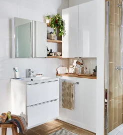 Meuble Buanderie|Meuble Sous-Vasque|GoodHome Meuble sous vasque suspendu blanc brillant l.60 x H.60 x P.45 cm, Imandra