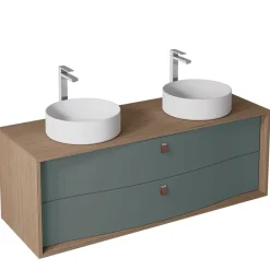 Decotec Meuble sous vasque suspendu vert toundra mat 2 tiroirs l.140 x H.50 x P.50 cm, Havana