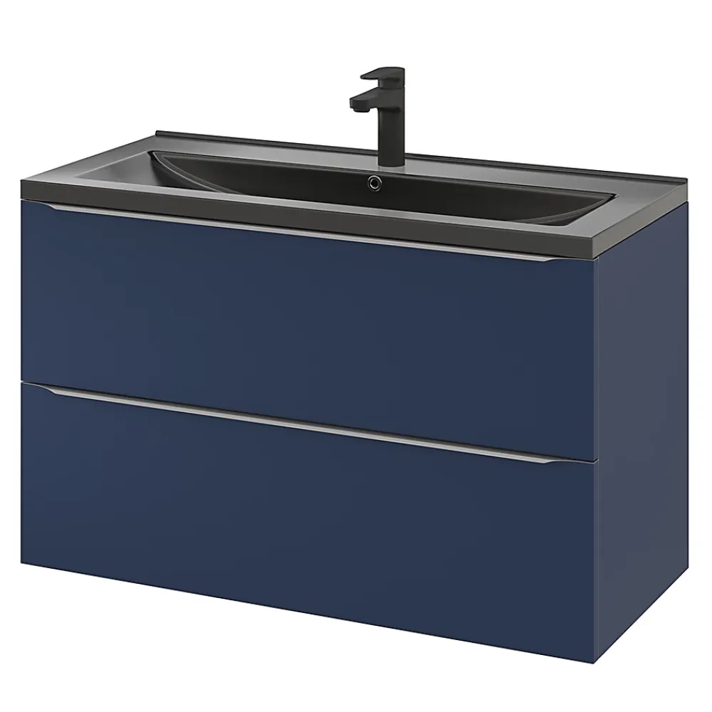 Meuble Buanderie|Meuble De Salle De Bains Faible Profondeur|GoodHome Meuble sous vasque suspendu bleu nuit mat l.100 x H.60 x P.45 cm, Imandra