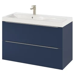 Meuble Buanderie|Meuble De Salle De Bains Faible Profondeur|GoodHome Meuble sous vasque suspendu bleu nuit mat l.100 x H.60 x P.45 cm, Imandra