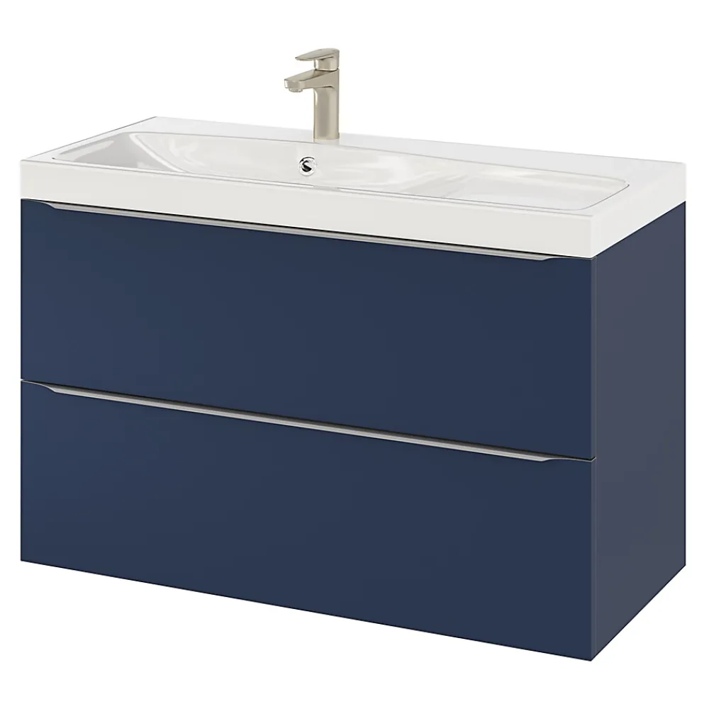 Meuble Buanderie|Meuble De Salle De Bains Faible Profondeur|GoodHome Meuble sous vasque suspendu bleu nuit mat l.100 x H.60 x P.45 cm, Imandra
