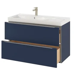 Meuble Buanderie|Meuble De Salle De Bains Faible Profondeur|GoodHome Meuble sous vasque suspendu bleu nuit mat l.100 x H.60 x P.45 cm, Imandra