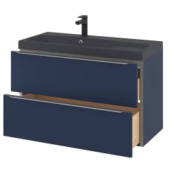 Meuble Buanderie|Meuble De Salle De Bains Faible Profondeur|GoodHome Meuble sous vasque suspendu bleu nuit mat l.100 x H.60 x P.45 cm, Imandra