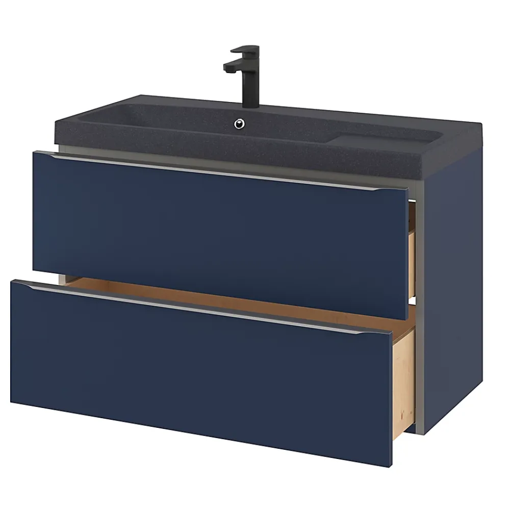 Meuble Buanderie|Meuble De Salle De Bains Faible Profondeur|GoodHome Meuble sous vasque suspendu bleu nuit mat l.100 x H.60 x P.45 cm, Imandra