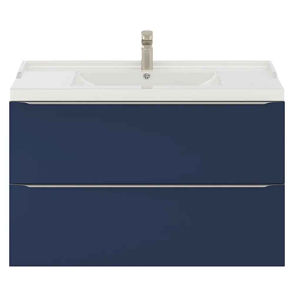 Meuble Buanderie|Meuble De Salle De Bains Faible Profondeur|GoodHome Meuble sous vasque suspendu bleu nuit mat l.100 x H.60 x P.45 cm, Imandra