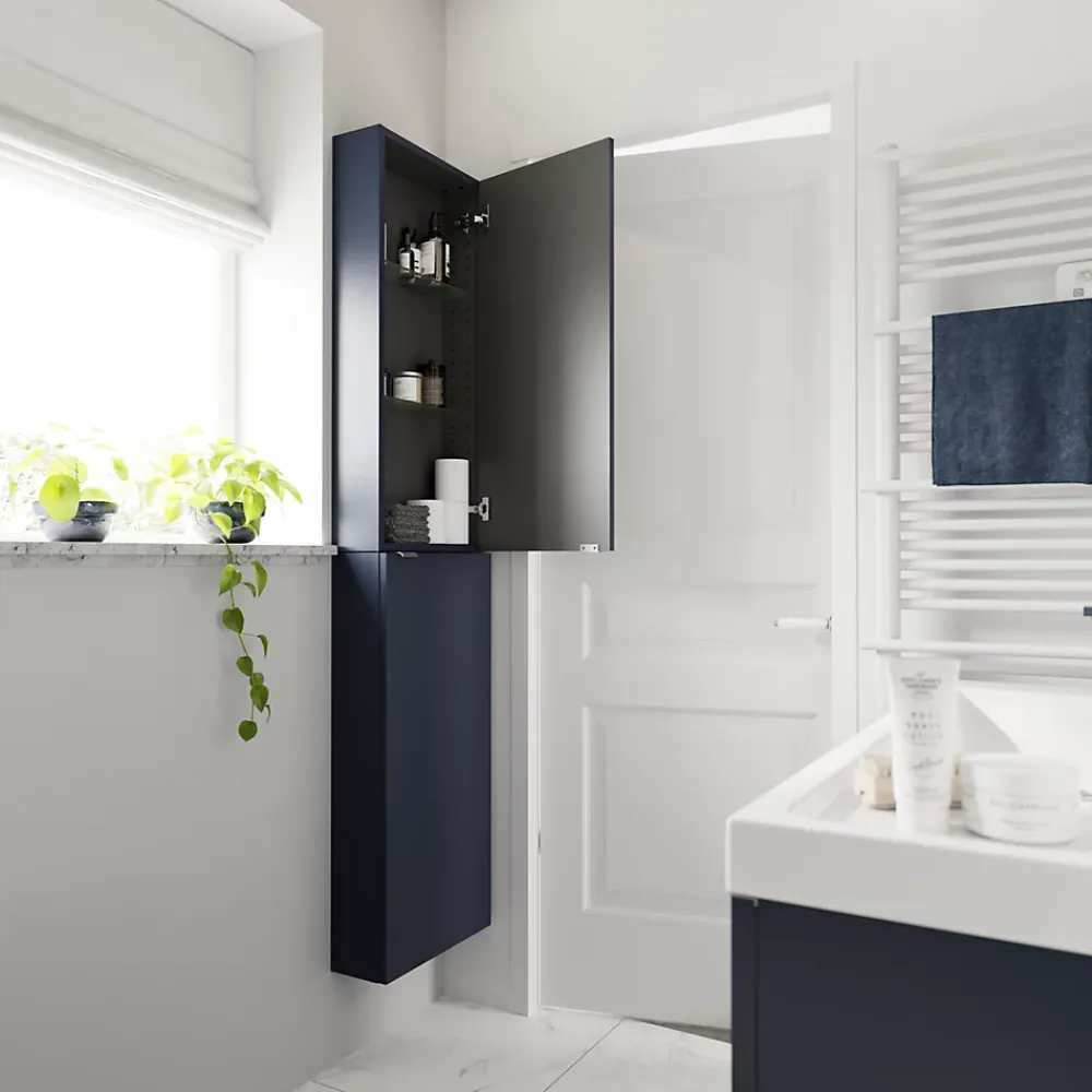 Meuble Buanderie|Meuble De Salle De Bains Faible Profondeur|GoodHome Meuble sous vasque suspendu bleu nuit mat l.100 x H.60 x P.45 cm, Imandra