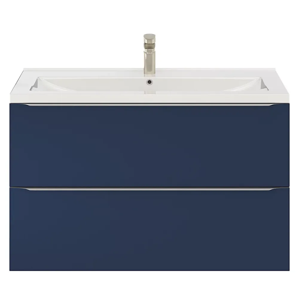Meuble Buanderie|Meuble De Salle De Bains Faible Profondeur|GoodHome Meuble sous vasque suspendu bleu nuit mat l.100 x H.60 x P.45 cm, Imandra