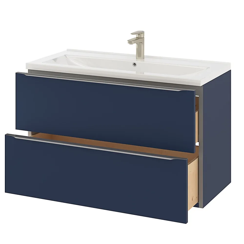 Meuble Buanderie|Meuble De Salle De Bains Faible Profondeur|GoodHome Meuble sous vasque suspendu bleu nuit mat l.100 x H.60 x P.45 cm, Imandra