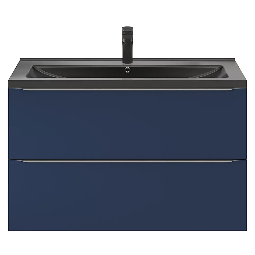Meuble Buanderie|Meuble De Salle De Bains Faible Profondeur|GoodHome Meuble sous vasque suspendu bleu nuit mat l.100 x H.60 x P.45 cm, Imandra