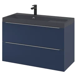 Meuble Buanderie|Meuble De Salle De Bains Faible Profondeur|GoodHome Meuble sous vasque suspendu bleu nuit mat l.100 x H.60 x P.45 cm, Imandra