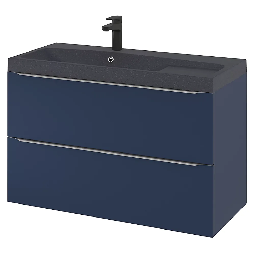 Meuble Buanderie|Meuble De Salle De Bains Faible Profondeur|GoodHome Meuble sous vasque suspendu bleu nuit mat l.100 x H.60 x P.45 cm, Imandra