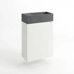 Lave-Mains|Homesight Meuble sous vasque suspendu blanc mat l.44 cm Imandra + plan vasque béton gris, GoodHome